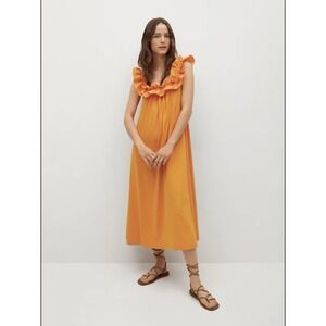 MNG Mango Orange Ruffle Maxi Dress Size XS US 2 Boho Resort Romantic Summer Chic